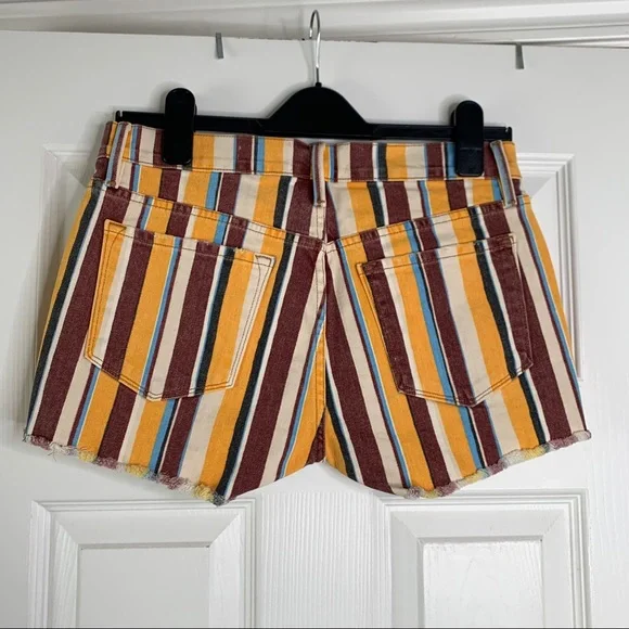 Frame Striped Raw Hem Denim Cutoff Shorts Multicolor Sz 25 NWT